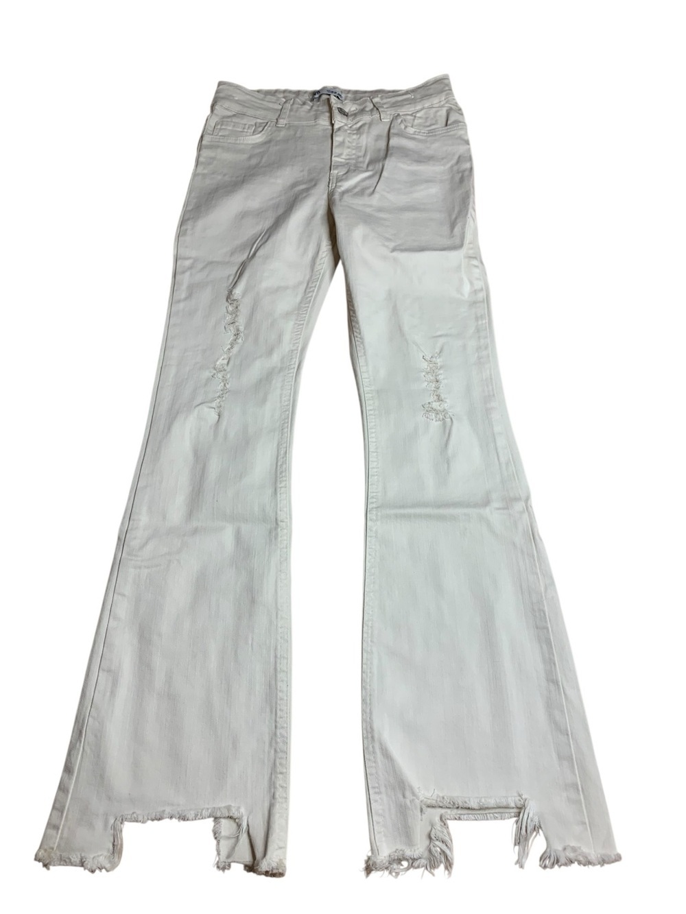 ZARA Girls White Distressed Flared Jeans | Raw Hem | Size 13-14